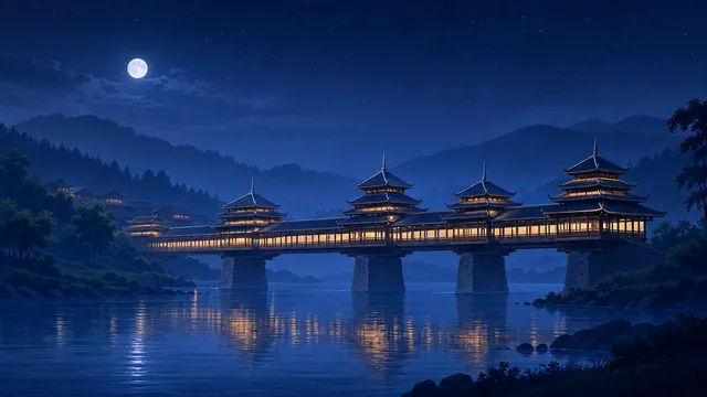 Bridge wallpaper: Chengyang Wind and Rain Bridge   dark